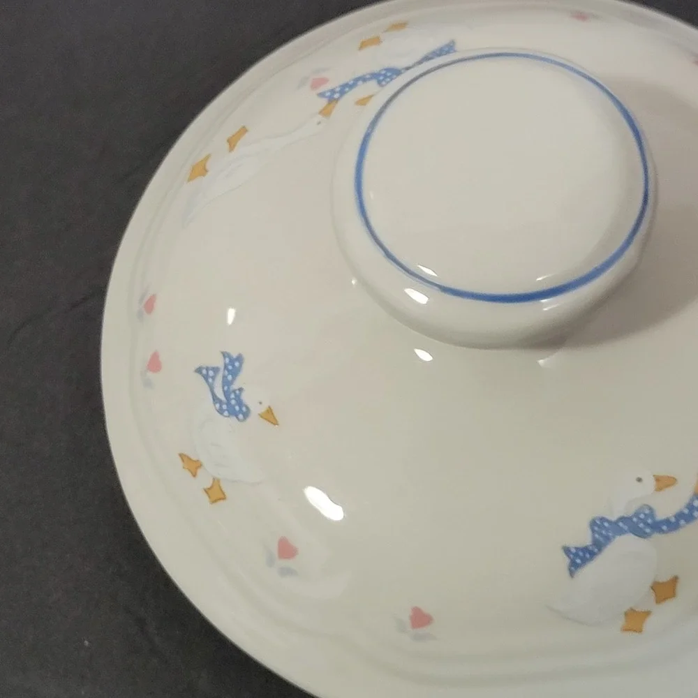 Vintage Goose Canister Lid Brickoven Stoneware Beige Blue LID ONLY 6